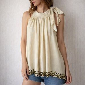 ASOS Cream Mermaidcore Coastal Boho Sequin Hem Halter Tunic Top Size 10